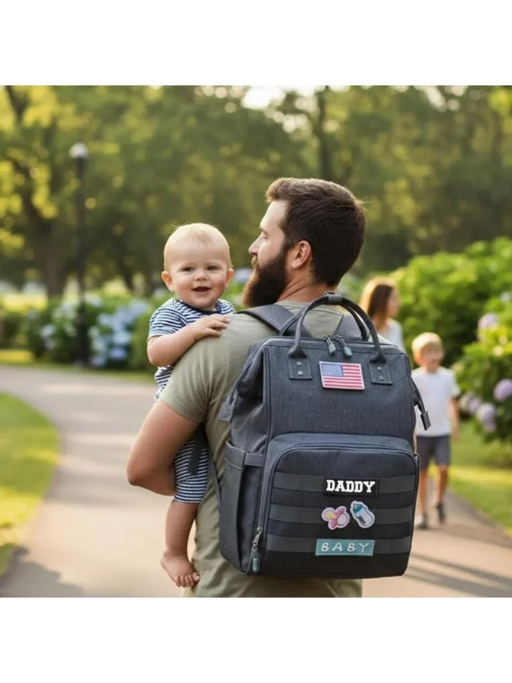 Stylish Tactical Diaper Backpack with USB Port for Parents - Dark Grey
